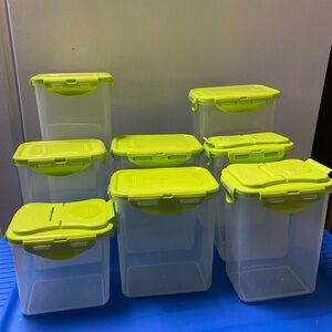 Transparent Food Storage Containers with Lime Green Lids